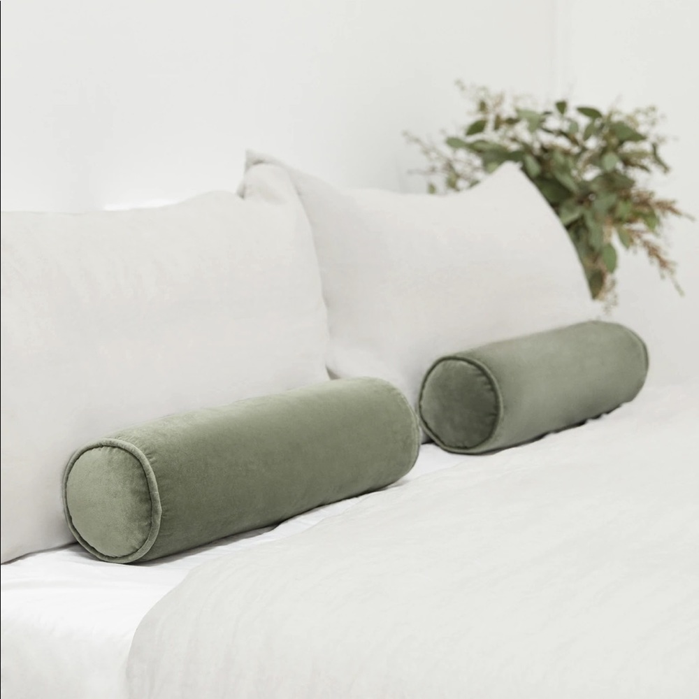 Lulu and Georgia set of Moss Sabine Velvet Bolster Pillow